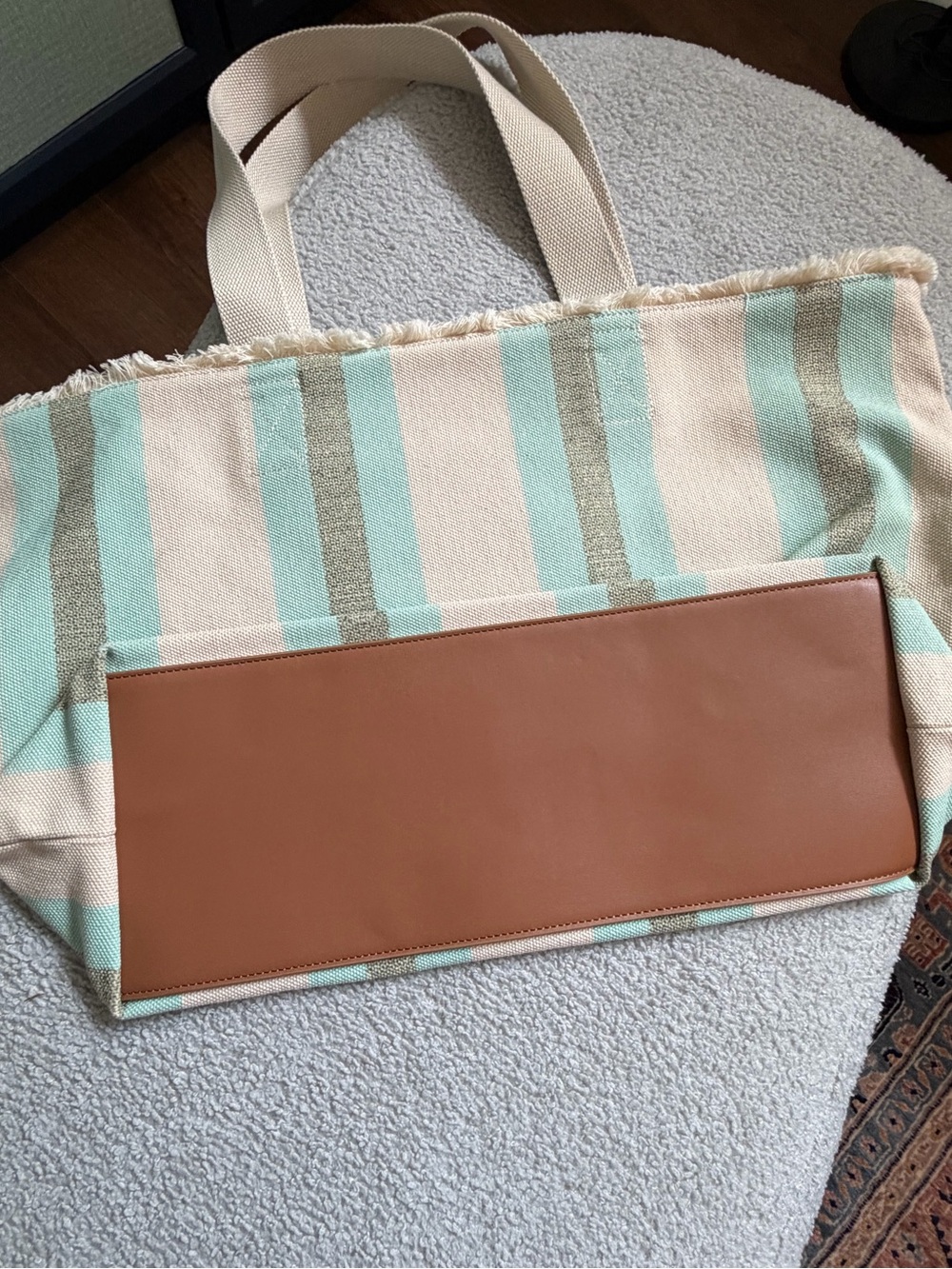 Spartina 449 Alljoy Landing Embroidered Palm Tree Striped Canvas Beach Tote - Picture 4 of 9